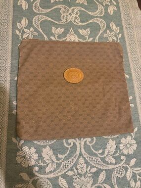 Gucci Brown Monogram Canvas Pouch with Tan Leather GG Logo